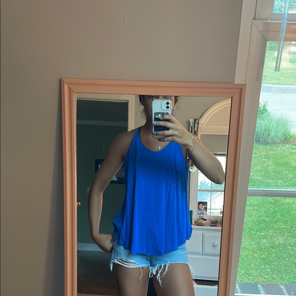 Iz Byer Tops - Iz Byer Blue Asymmetrical Sleeveless Tank Top